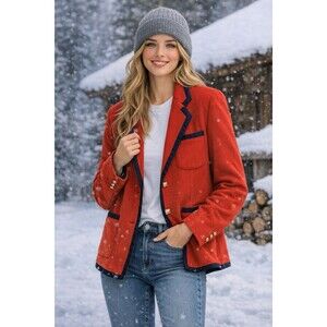 The Hopscotch Shop Women's Red Cashmere Wool Blend Blazer Career Casual Sz M